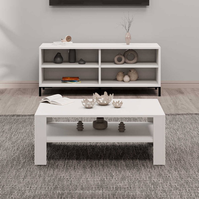 Hanah Home Shp-695-Dd-1 Mesa de Centro Blanca Diamante 110x65x42 cm Tablero Melamina 16mm Elegante Moderna Funcional